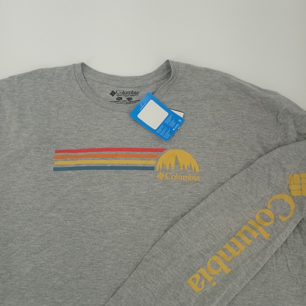 Columbia Mens XXL Long Sleeve Graphic T-Shirt Gray Sunset Logo NWT